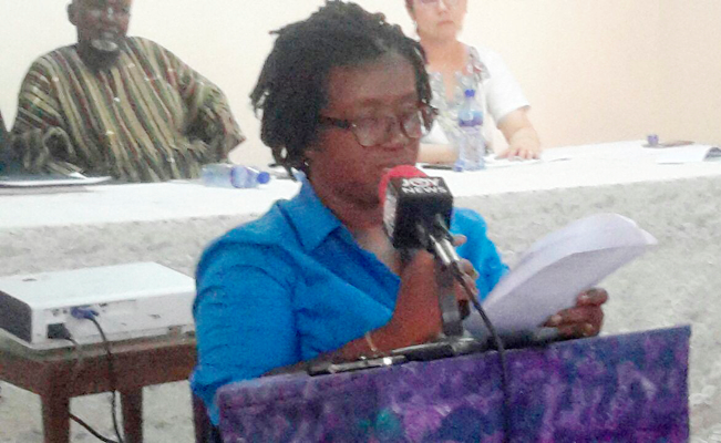 Dr Naana Konama Kotey, the Deputy Programme Manager of the National Buruli Ulcer Control Programme, addressing the conference